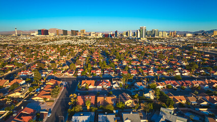 Aerial Las Vegas Strip Residential Neighborhood Cityscape Golden Hour