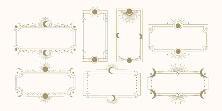 Mystical Celestial Frames Set  Moon, Sun, Stars, Boho Design, Golden Borders