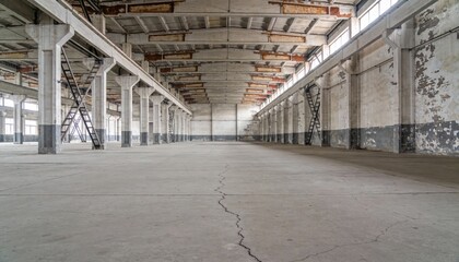 Empty Industrial Space with Large Windows and Concrete Floor