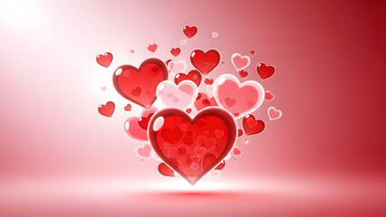 Valentine's day hearts with glowing effect on pink background