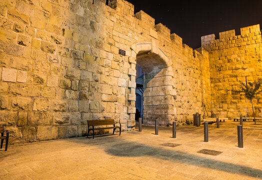 New Gate in Jerusalem at night, Israel