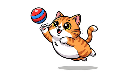 Cartoon orange cat playing with colorful ball