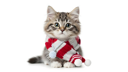 Adorable tabby cat wearing christmas sweater