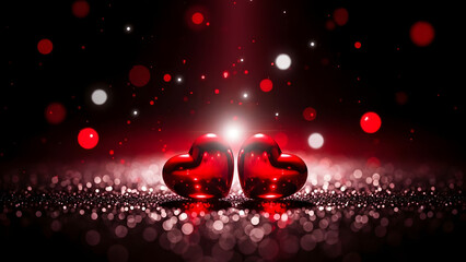 Glowing red boxing gloves in dark sparkling background with lights