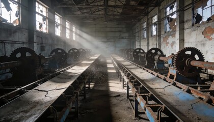 Abandoned Industrial Warehouse with Sunlight and Dust Particles