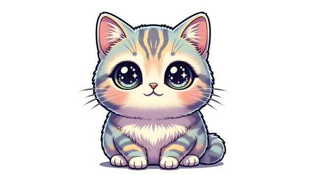 Cute cartoon cat with large eyes and pastel colors