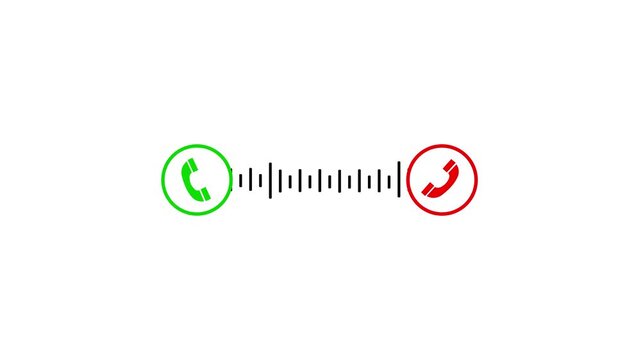 incoming call interface animation with audio waveform. Accept and decline call buttons for phone and communication screen. Digital calling indicator with copy space. People connecting in call.