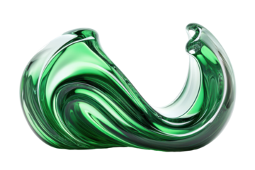 Abstract green glass sculpture isolated on transparent background. Abstract green curve isolated on white background.