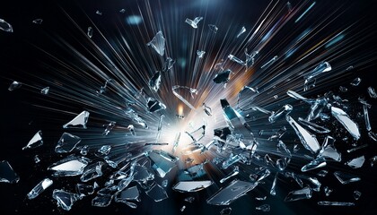 Broken Glass Particles Explosion With Dynamic Light Reflections