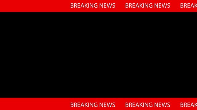 Breaking news banner animation for live broadcast updates. Scrolling headline ticker for urgent news coverage. News alert frame element for television and media screens. News mocup background.