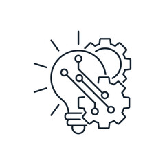 New innovative developments. Advanced technologies. Vector linear icon illustration isolated on white background.