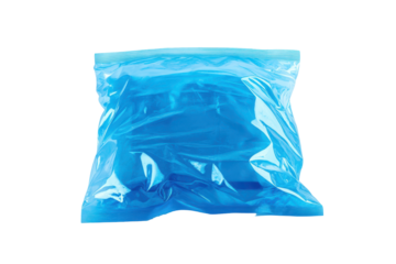 Blue translucent tote bag isolated on transparent background. Blue empty semi-transparent plastic bag isolated on white background.