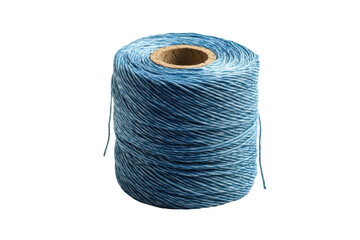 Blue and white twine on a spool isolated on transparent background. Blue striped cotton bakers twine spool isolated on white background.