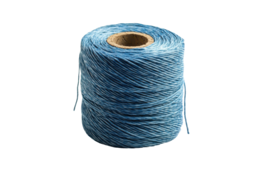 Blue and white twine on a spool isolated on transparent background. Blue striped cotton bakers twine spool isolated on white background.