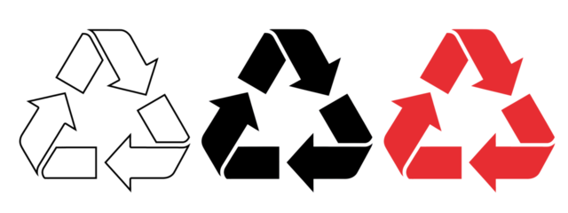 A recycling symbol in white and red on a transparent background