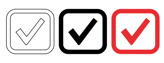A white checkmark in a square box and a red checkmark in a square box on transparent background