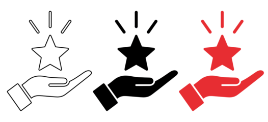 A graphic illustration of hands holding stars on transparent background