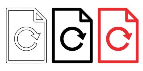A white and red file refresh icon on transparent background