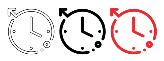 A white and red clock icon set on transparent background