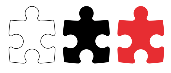 A white and red puzzle piece on transparent background