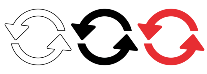 Two circular arrow icons, one white and one red, on transparent background