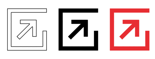 A white and red arrow icon set on transparent background for navigation and direction