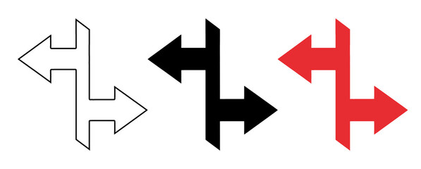 A white and red arrow icon set on a transparent background for directional navigation