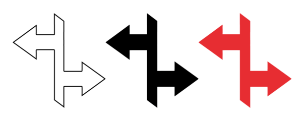 A white and red arrow icon set on a transparent background for directional navigation