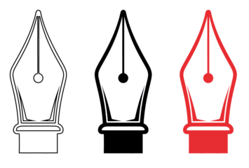 A graphic illustration of two fountain pen nibs, one in white and the other in red, on transparent background