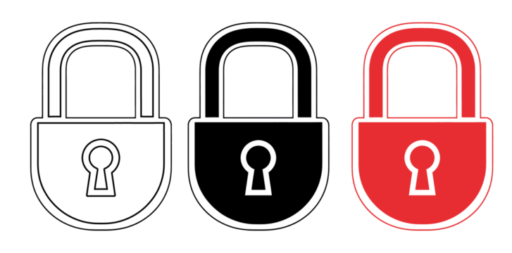 Two padlock icons, one white and one red, on transparent background - Powered by Adobe