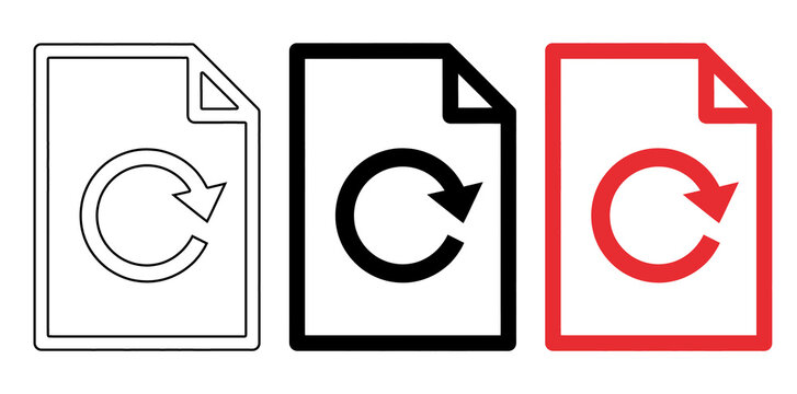 A white and red file refresh icon on transparent background