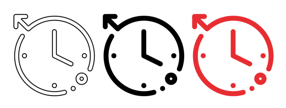 A white and red clock icon set on transparent background - Powered by Adobe
