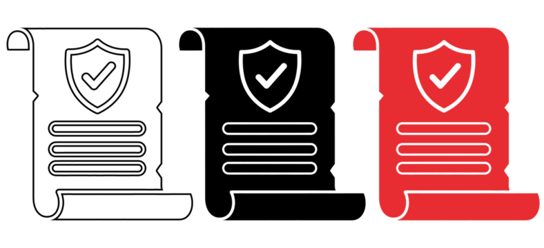 A security document icon with a shield and checkmark on a transparent background - Powered by Adobe