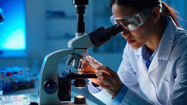 scientist working with microscope in lab