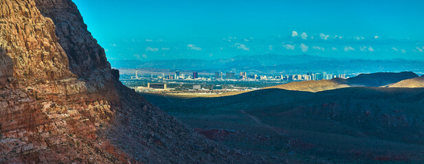 Aerial Panorama Red Rock Canyon Las Vegas Strip Desert Landscape
