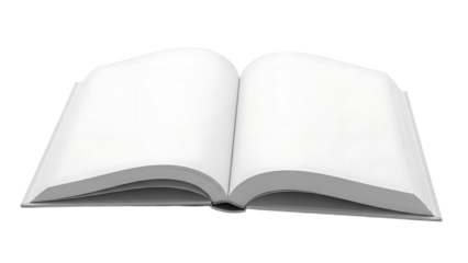 An open blank book on a transparent background