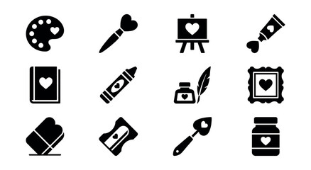 Heart-themed artistic icons set