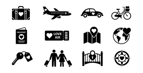 Romantic Travel Love Icons Set