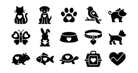 Pet Love Silhouette Icons Set