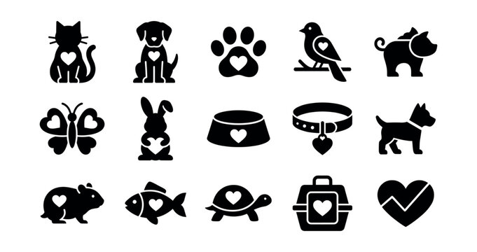 Pet Love Silhouette Icons Set