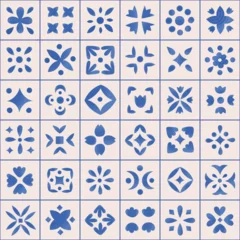 Fototapete Portugal Keramikfliesen Muster  Watercolor blue botanical ornamental tile seamless pattern. Floral vector geometric design with cute flowers. Damask style background  © Purrga