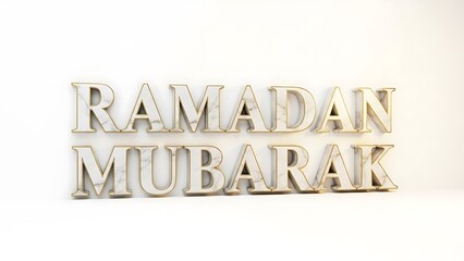 Elegant Ramadan Mubarak greeting with gold letters on white background