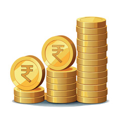 Golden coins stacked in increasing height with an upward arrow, representing financial growth