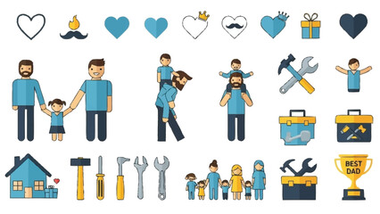 Fototapeta premium Colorful of a father with children and tools family hammer