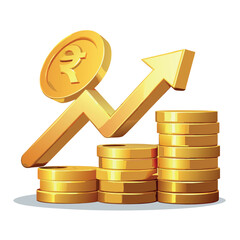Golden coins stacked in increasing height with an upward arrow, representing financial growth