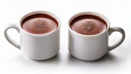 two white mugs of hot chocolate isolated on white background beverage drinkware coffee cup hot chocolate mugs drink