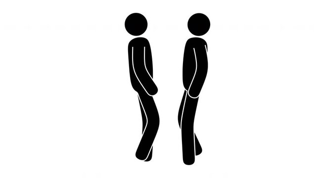 Two stickman characters hugging and patting each other on the back as a friendly supportive gesture. Seamless loop animation with alpha channel