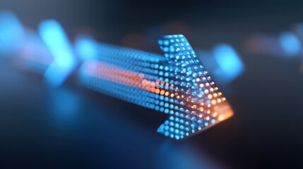 Futuristic LED Arrow Design with Blue and Orange Light Effect Indicating Direction in a Digital Environment for Abstract Backgrounds
