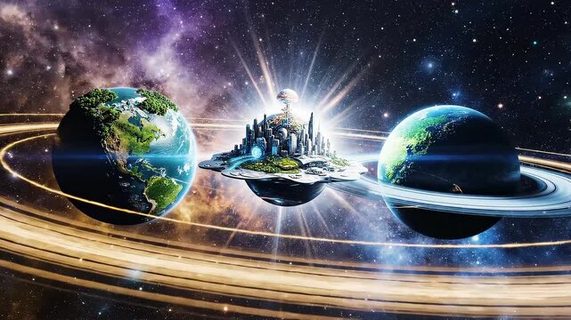 Balanced planetary system representing sustainable business animation