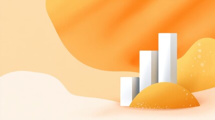 Abstract illustration of rising bar charts and geometric shapes against a soft yellow background to represent growth, progress, and success in business